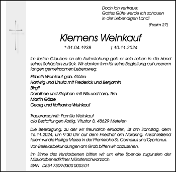 Anzeige von Klemens Weinkauf 