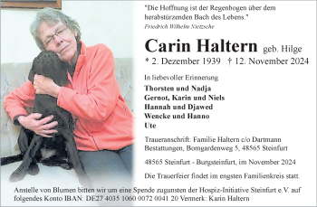 Anzeige von  Carin Haltern (geb. Hilge) 