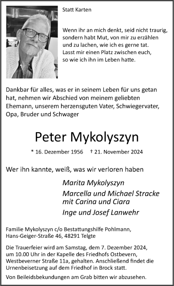 Anzeige von Peter Mykolyszyn 