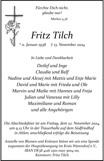 Anzeige von Fritz Tilch 