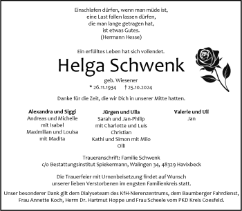 Anzeige von Helga Schwenk 