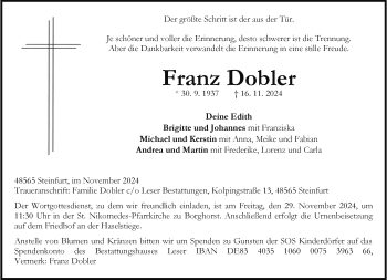 Anzeige von Franz Dobler 