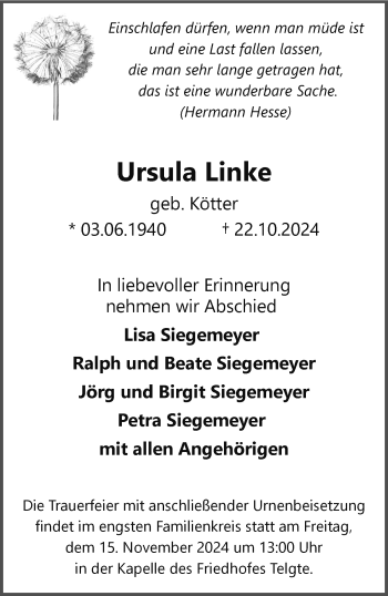 Anzeige von Ursula Linke 