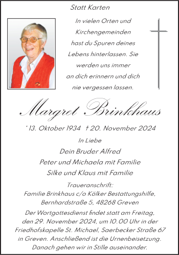 Anzeige von Margret Brinkhaus 