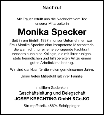 Anzeige von Monika Specker 