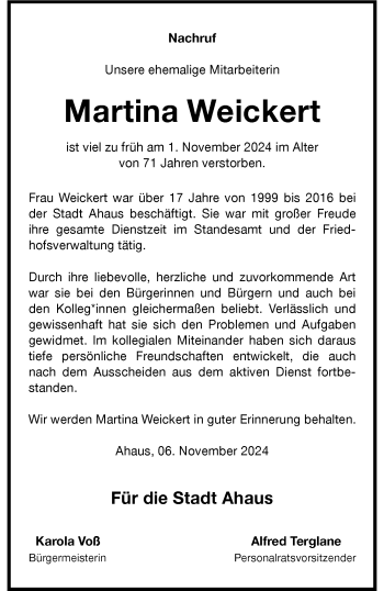 Anzeige von Martina Weickert 