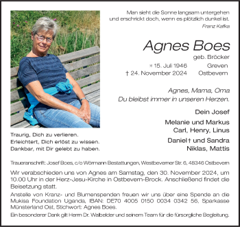 Anzeige von Agnes Boes 