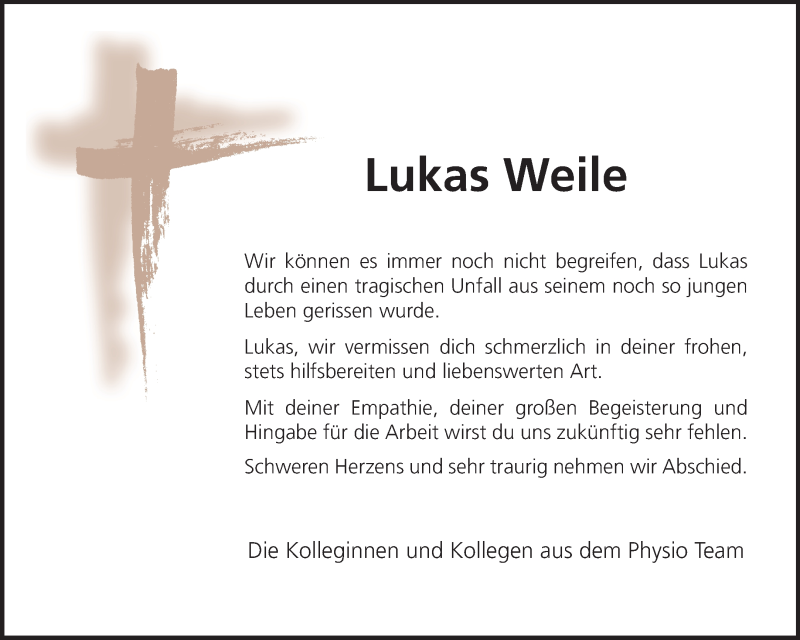  Traueranzeige für Lukas Weile vom 09.11.2024 aus 