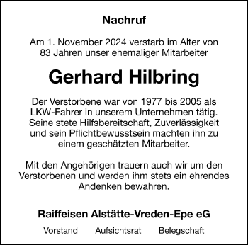 Anzeige von Gerhard Hilbring 