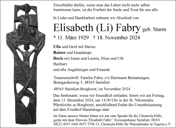 Anzeige von Elisabeth Li Fabry 