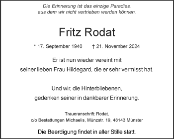 Anzeige von Fritz Rodat 