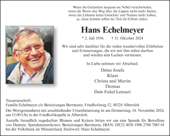 Anzeige von Hans Echelmeyer 