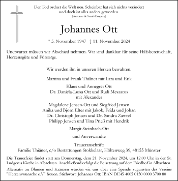 Anzeige von  Johannes Ott 