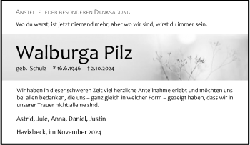 Anzeige von Walburga Pilz 