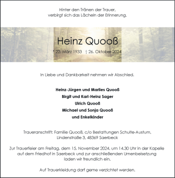 Anzeige von Heinz Quooß 