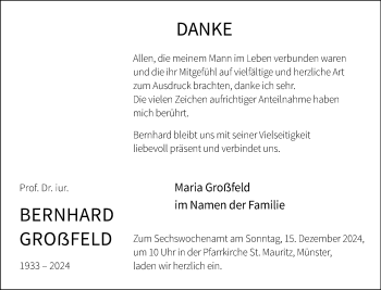 Anzeige von Prof. Dr. iur. Bernhard Grofeld 