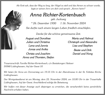 Anzeige von Anna Richter-Kortenbusch 