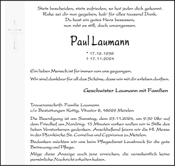 Anzeige von Paul Laumann 