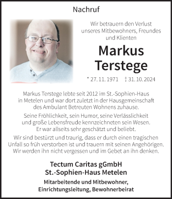 Anzeige von Markus Terstege 