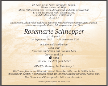 Anzeige von Rosemarie Schnepper 