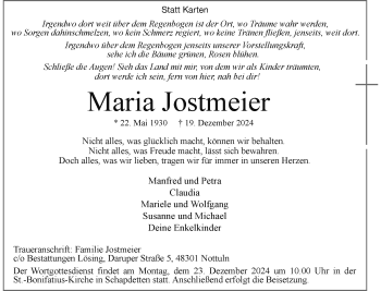 Anzeige von Maria Jostmeier 