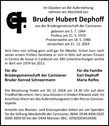 Anzeige von Hubert Dephoff 