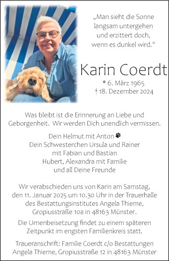 Anzeige von Karin Coerdt 