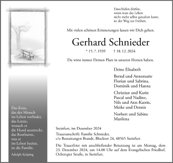 Anzeige von Gerhard Schnieder 