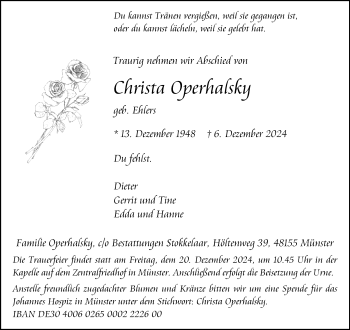 Anzeige von Christa Operhalsky 