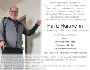 Anzeige von Heinz Hartmann 