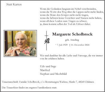 Anzeige von Margarete Scholbrock 