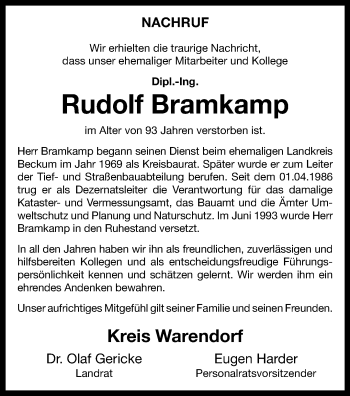 Anzeige von Rudolf Bramkamp 