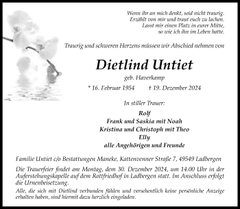 Anzeige von Dietlind Untiet 