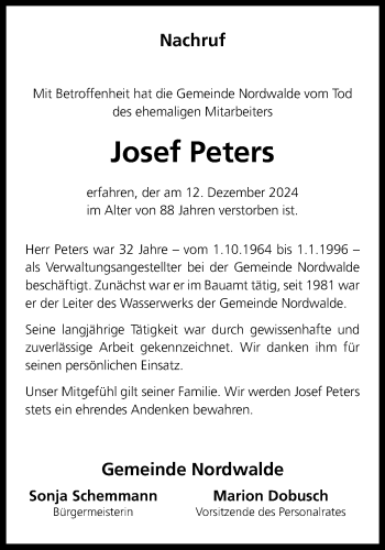 Anzeige von Josef Peters 