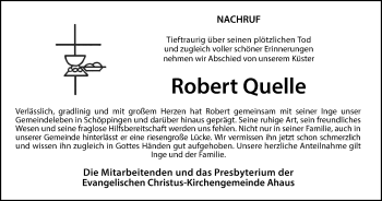 Anzeige von Robert Quelle 