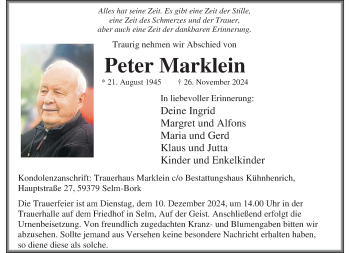 Anzeige von Peter Marklein 