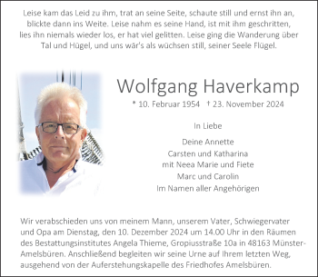 Anzeige von Wolfgang Haverkamp 