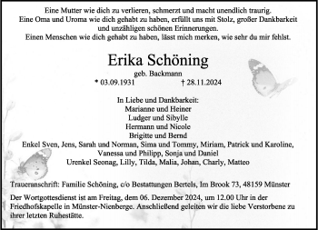 Anzeige von Erika Schöning 