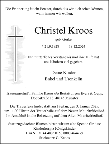 Anzeige von Christel Kroos 