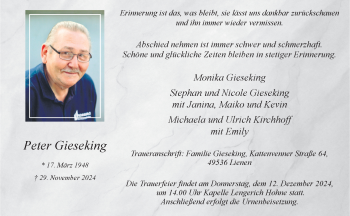 Anzeige von Peter Gieseking 