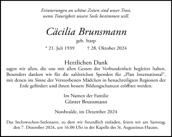 Anzeige von Cäcilia Brunsmann 