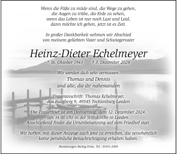 Anzeige von Heinz-Dieter Echelmeyer 