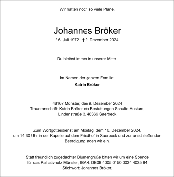 Anzeige von Johannes Bröker 