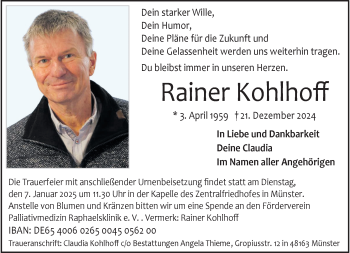 Anzeige von Rainer Kohlhoff 