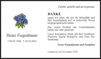 Anzeige von Heinz Fiegenbaum 