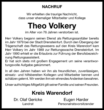 Anzeige von Theo Volkery 