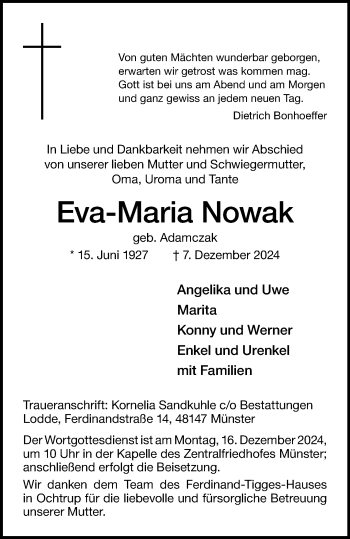 Anzeige von Eva-Maria Nowak 