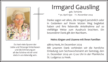 Anzeige von Irmgard Gausling 