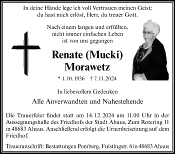 Anzeige von Renate Morawetz 