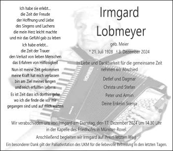 Anzeige von Irmgard Lobmeyer 